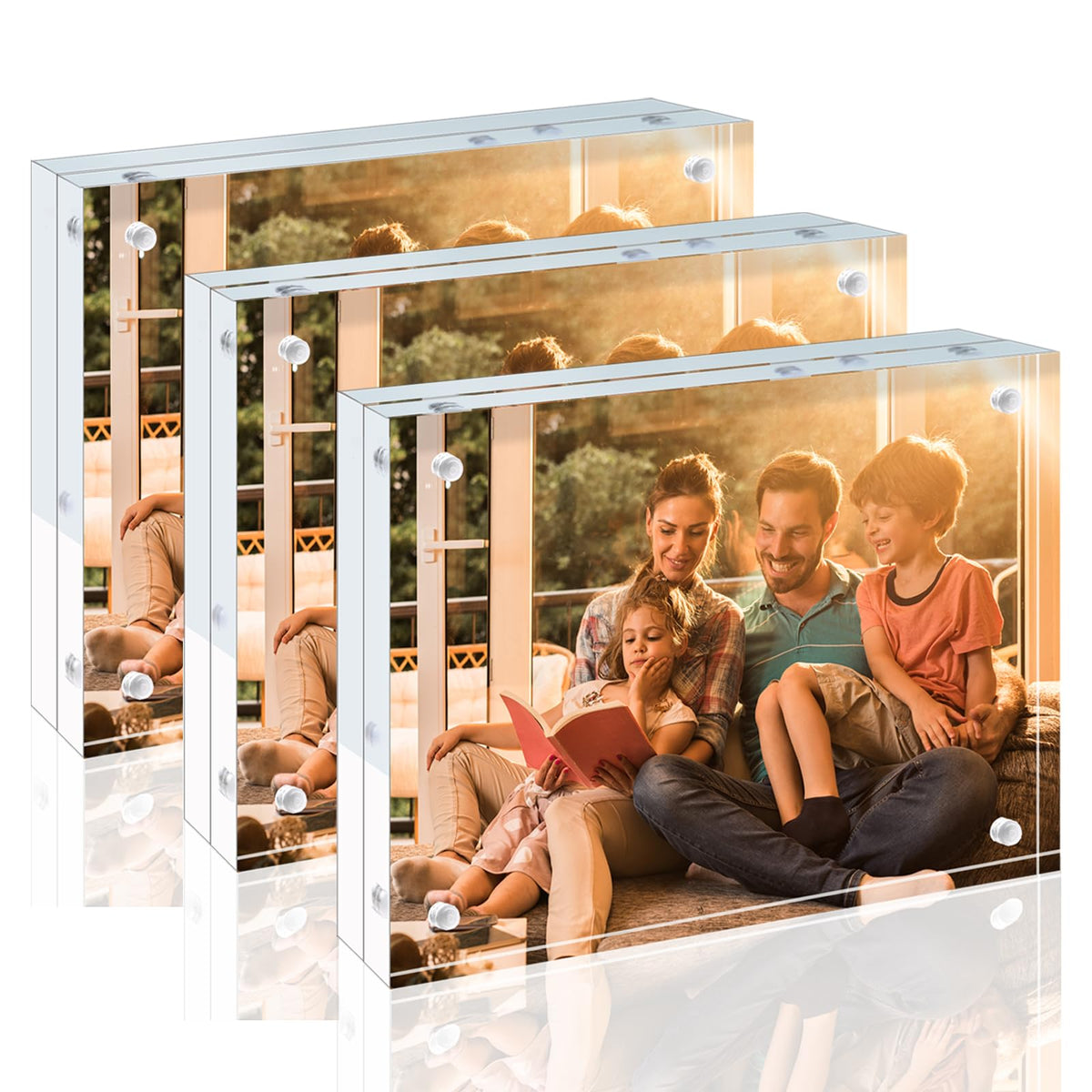 Egofine 4x6 Acrylic Frames 6 Pack, 20mm Thicker Frameless Clear Picture Frames, Double Sided Magnetic Picture Frames, Free Standing Desktop Display
