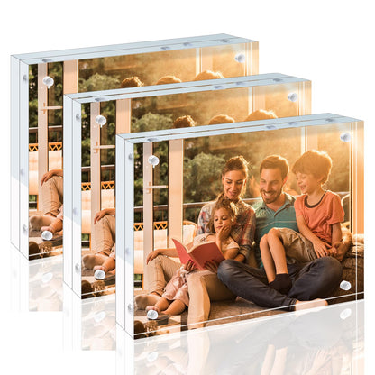 Egofine 4x6 Acrylic Frames 6 Pack, 20mm Thicker Frameless Clear Picture Frames, Double Sided Magnetic Picture Frames, Free Standing Desktop Display