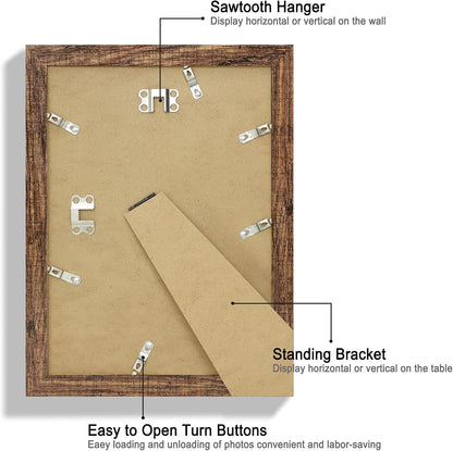 Hongkee 8x11 Picture Frame Set of 2, Real Glass, Rustic Brown Wood Frame