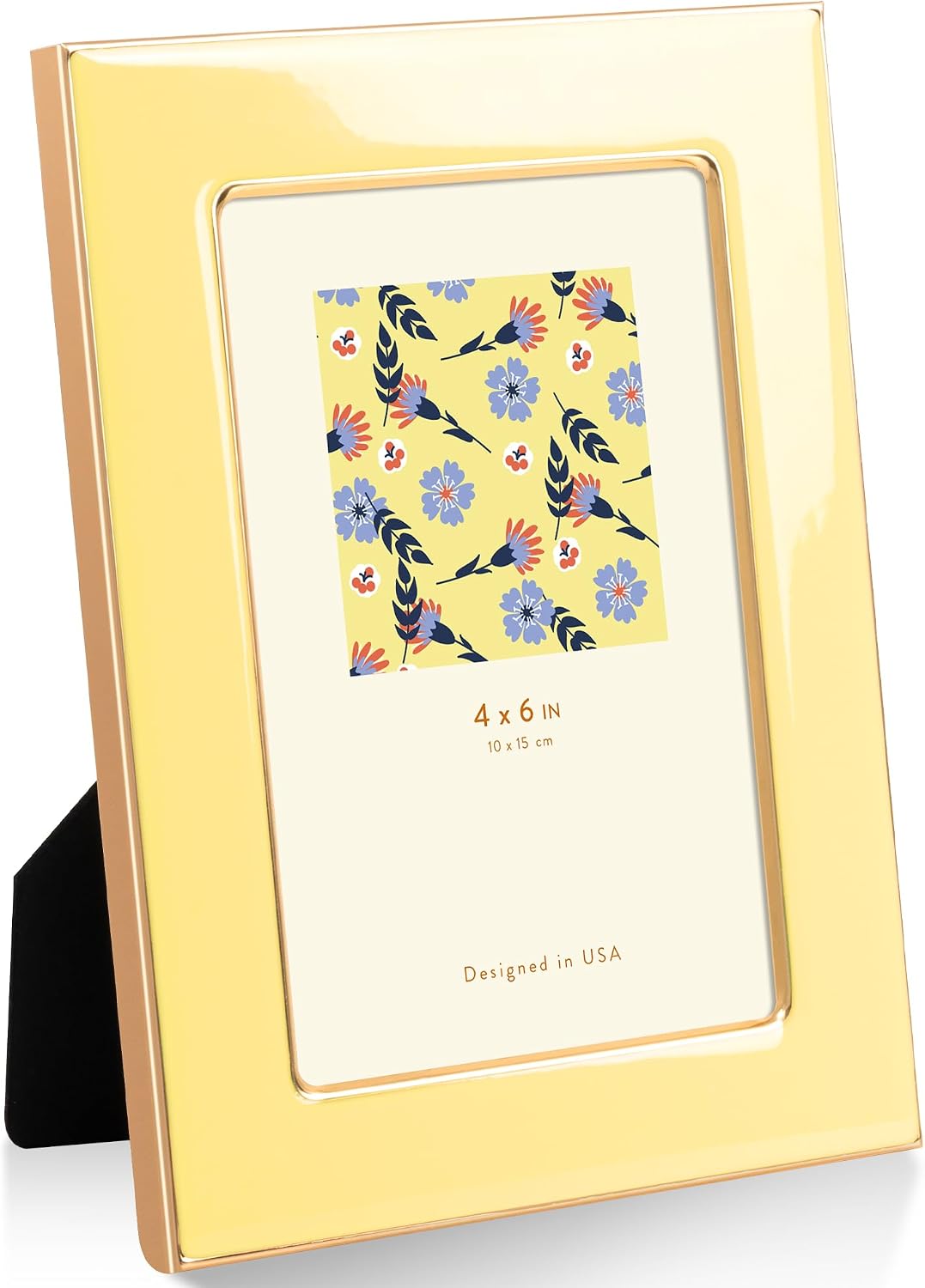 4x6 Enamel Picture Frame with Gold Metal Edge & HD Tempered Glass, Yellow