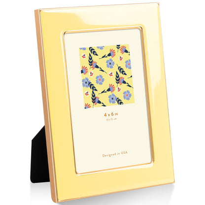 4x6 Enamel Picture Frame with Gold Metal Edge & HD Tempered Glass, Yellow