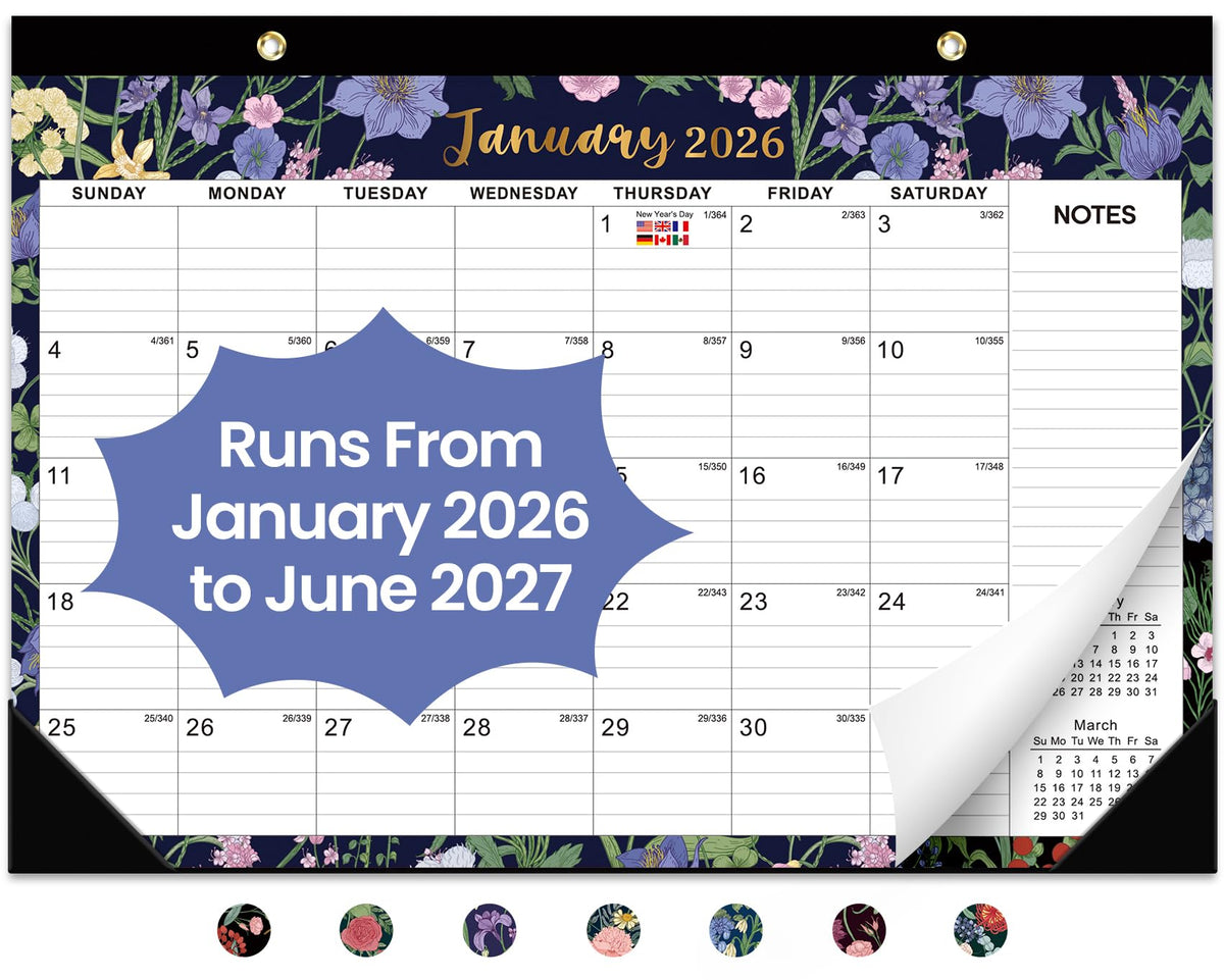 Taja 3 Pack of Desk Calendar 2026-2027, Jul 2026-Dec 2027, 17" x 12"