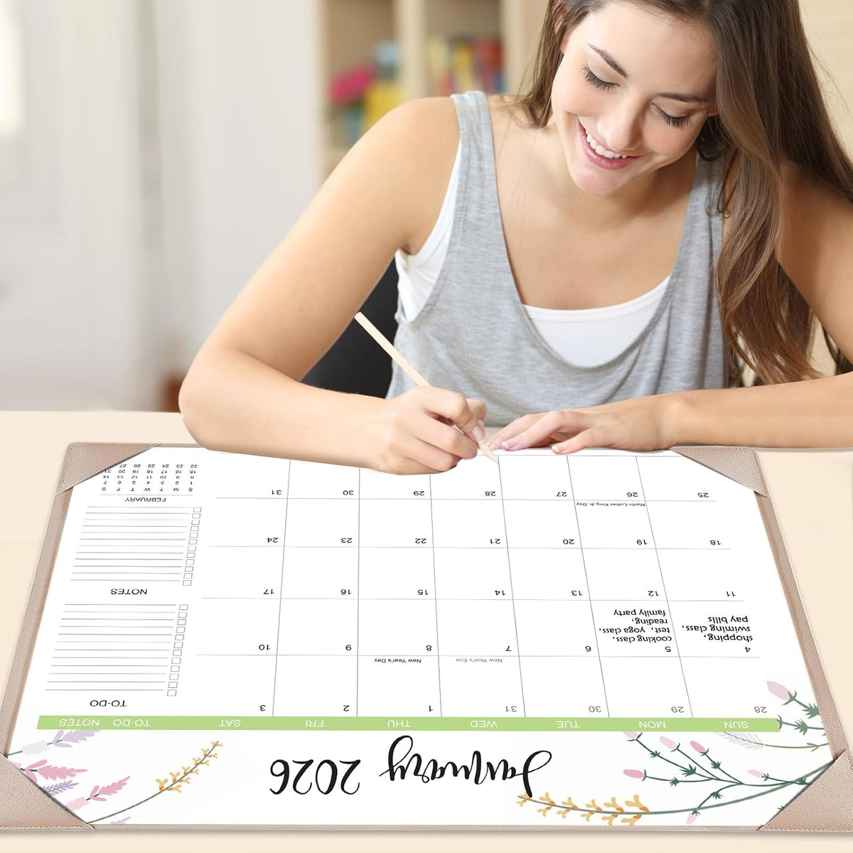 Desk Calendar 2026-2027 with Desk Mat – 22" x 17" Large Desk Pad Calendar Runs from January 2026 to June 2027, Floral Design Desktop Calendar with To-Do, Notes for Planning, Organizing, and Scheduling Your Life (Apricot)