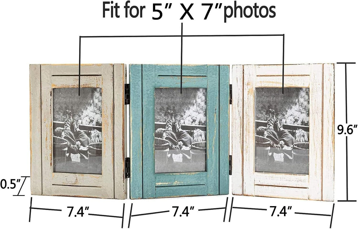 RiteSune Rustic Picture Frame 3 Folding 5X7 Triple Hinged