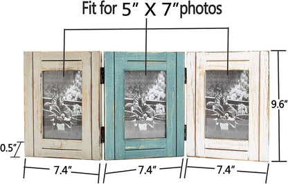 RiteSune Rustic Picture Frame 3 Folding 5X7 Triple Hinged