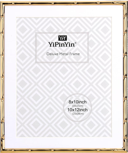 6x8''Bamboo Detail Dark Gold Metal Picture Frame 2pack,With Acid Frame Mount for 4x6'',Elegant Gold Plated Baby Nurse Photo Frames 6x8''With Soft Touch Velvet Backing for Desktop and Wall Décor