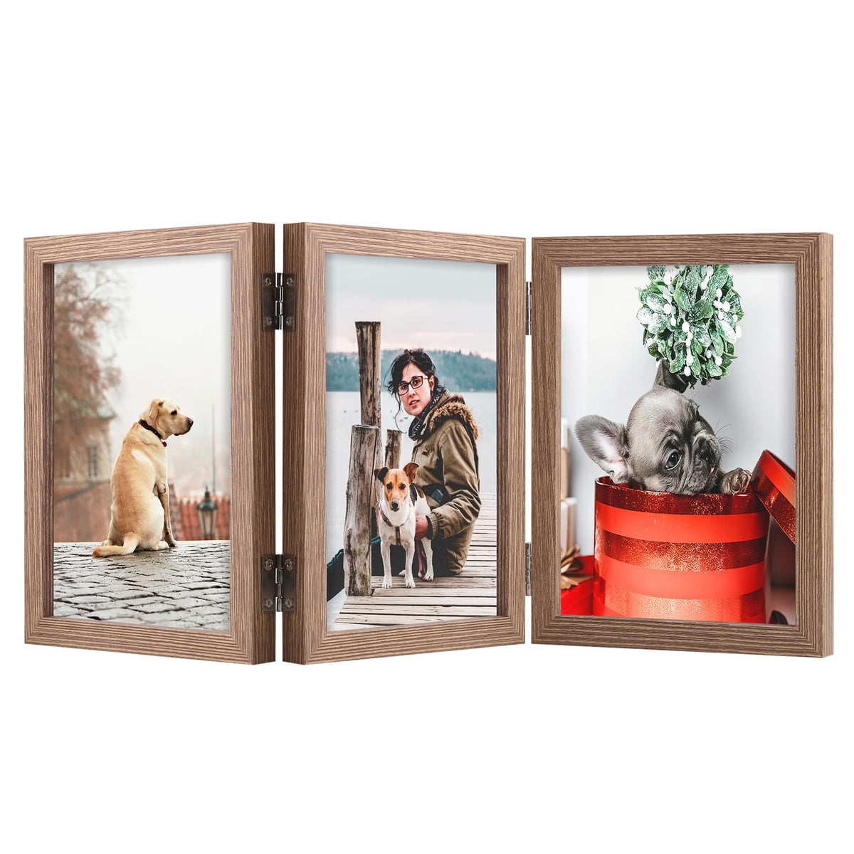 TOFOREVO 3 5x7 Picture Frame Black Triple Wooden Hinged Photo Frame