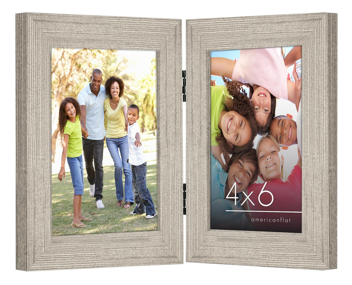 Americanflat Hinged 8x10 Picture Frame with Shatter-Resistant Glass - Double Picture Frames with Engineered Wood - Signature Collection - Photo Frame for Tabletop Display - Black