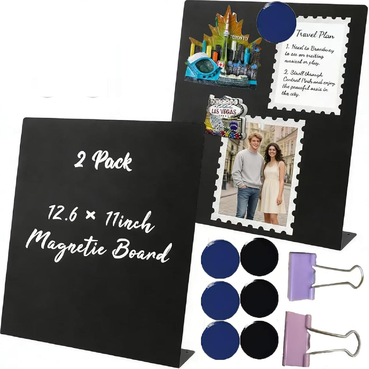2‑Pack Magnetic Bulletin Board, Metal Stand for Photos Memos Home Office