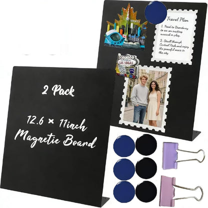 2‑Pack Magnetic Bulletin Board, Metal Stand for Photos Memos Home Office