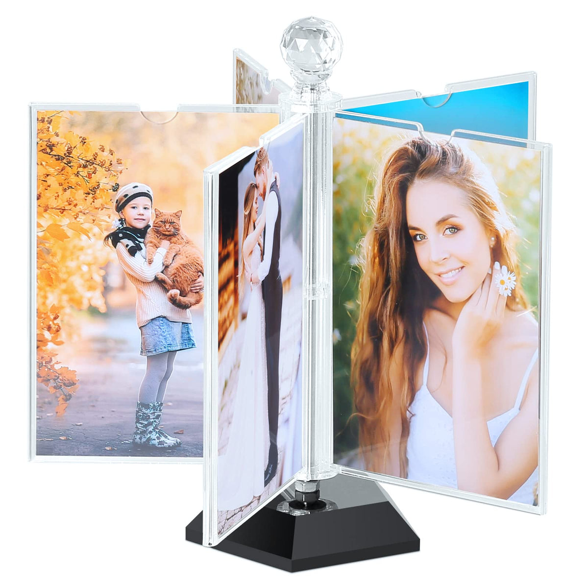 ZEEYUAN Rotating Acrylic Photo Frame DIY Multiple Picture Frame 5 Double Sides/Insert 10 Pcs of 4x6 Inch Photos,360° Rotation Windmill Picture Frame Desktop Photo Display