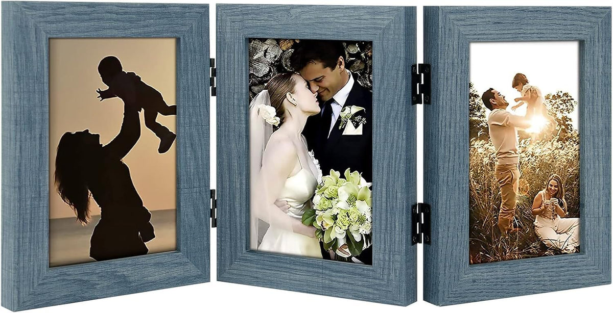Golden State Art, 5x7 Triple Picture Frame Black- Real Glass, 1 Pack