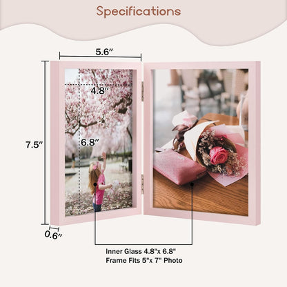 5x7 Double Picture Frame Tabletop Display for Photos Pink