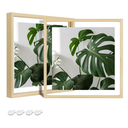 Egofine 5x7 Floating Frames Set of 2, Double Plexiglass Picture Frame, Made of Solid Wood Display Any Size Photo up to 5x7, Wall Mount or Tabletop Standing, Natural Wood