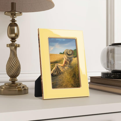 4x6 Enamel Picture Frame with Gold Metal Edge & HD Tempered Glass, Yellow