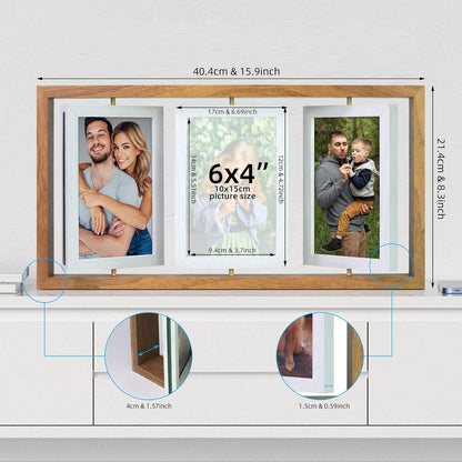 ZEEYUAN 4x6 Rotating Picture Frame Desktop Rustic 4x6in Wooden Photo Frames, Double Side-Display 6 Photos, Floating 4x6 Collage Family PictureFrame for Tabletop Display
