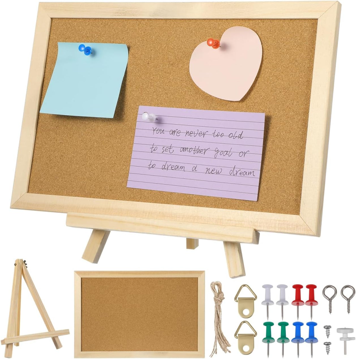 MAGICLULU Double-Sided Cork Bulletin Board with Wooden Frame Wooden Message Board with Easel Stand for Notes, Photos and Displays 11.81x7.87 Inch