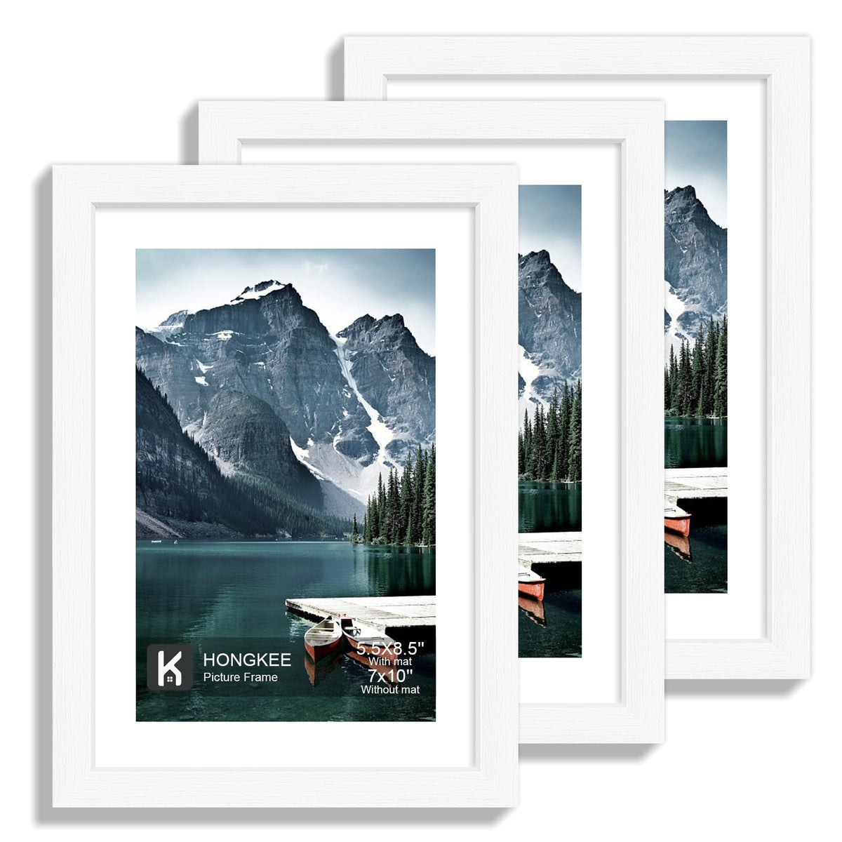 Hongkee 12x12 White Picture Frames Set of 3, Real Glass, Wood Frame,Mat 8x8