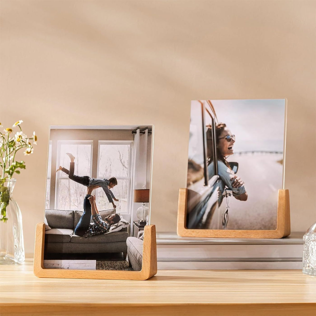5x7 Rustic Picture Frame Set of 2 Wooden Photo Frames with Base U Shaped Double Sided High Definition Acrylic Covers Menu Holder Sign Card Stand for Tabletop or Desktop Display,Vertical (7-in Vertical)