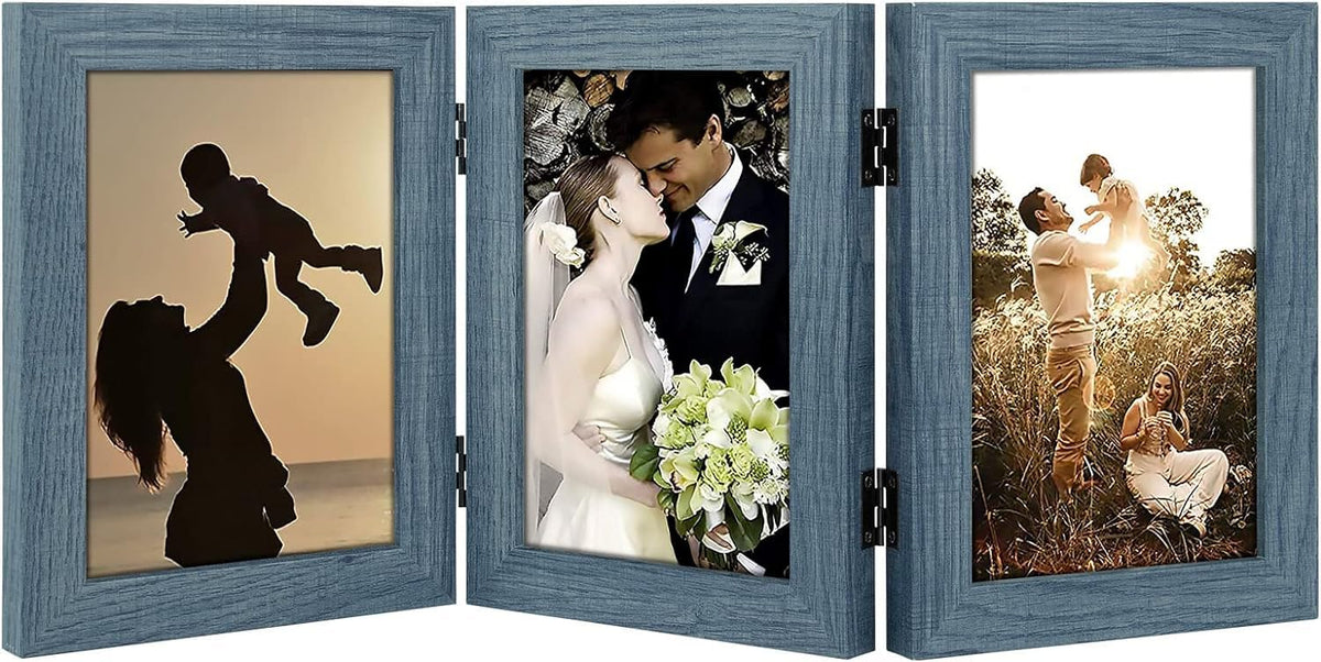 Golden State Art, 5x7 Triple Picture Frame Black- Real Glass, 1 Pack
