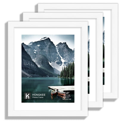 Hongkee 12x12 White Picture Frames Set of 3, Real Glass, Wood Frame,Mat 8x8