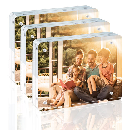 Egofine 4x6 Acrylic Frames 6 Pack, 20mm Thicker Frameless Clear Picture Frames, Double Sided Magnetic Picture Frames, Free Standing Desktop Display