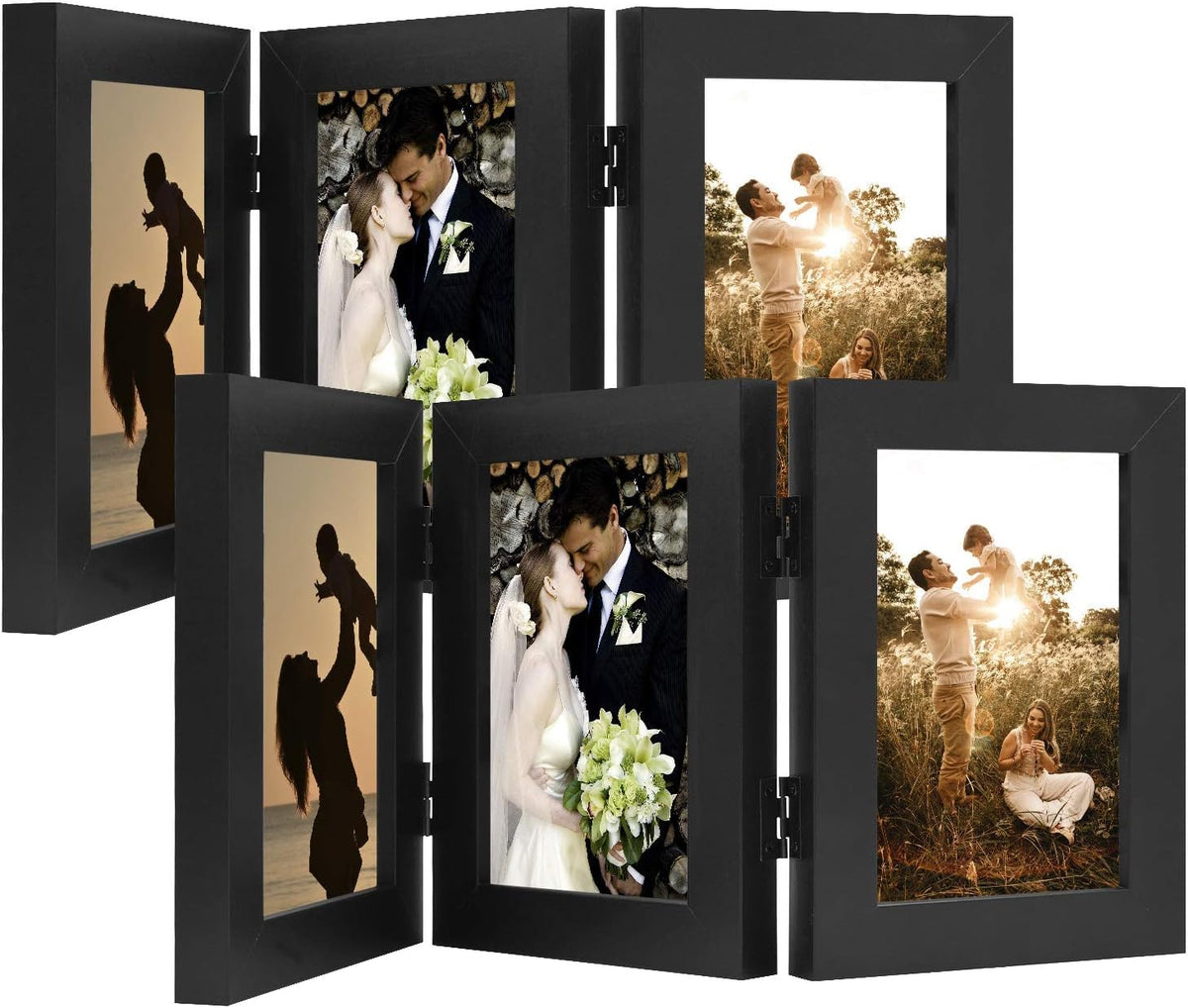 Golden State Art, 5x7 Triple Picture Frame Black- Real Glass, 1 Pack