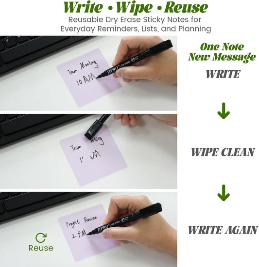 JJPRO Dry Erase Sticky Notes - Reusable Whiteboard Stickers 8 Colors 3"x3"-32 Pack. Suitable for All Smooth Surface.Great for Labels, Lists, Reminders and Decals-Washable,Removable