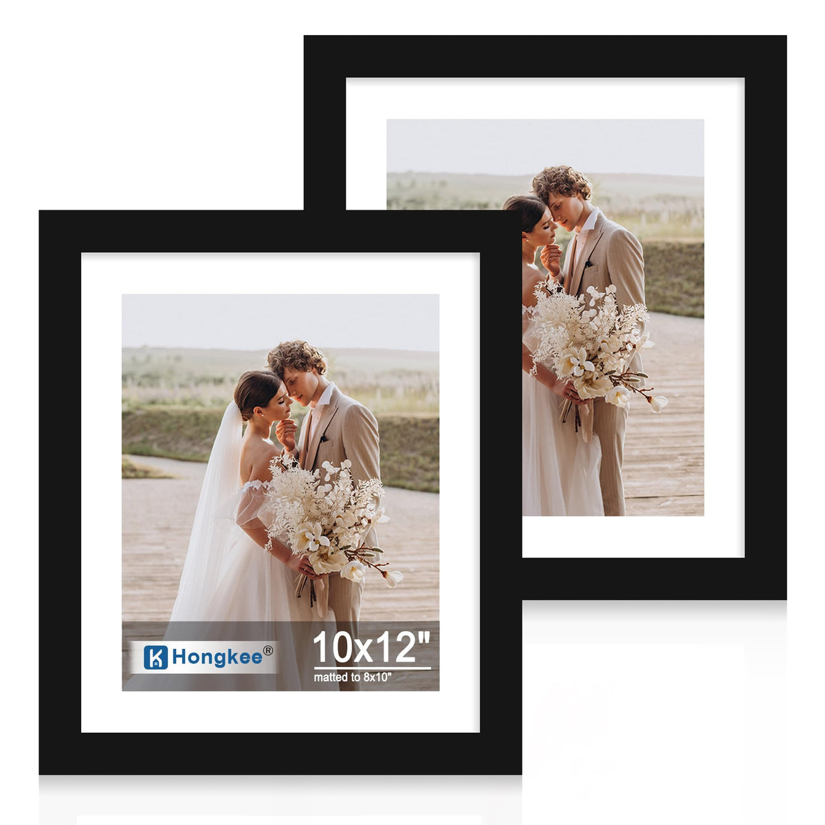 Hongkee 8x11 Picture Frame Set of 2, Real Glass, Rustic Brown Wood Frame