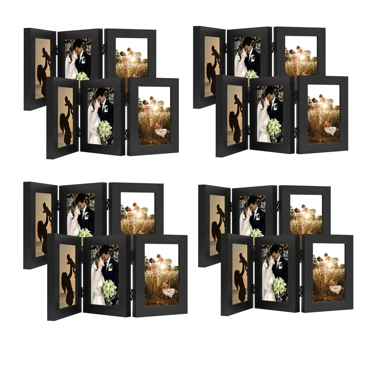 Golden State Art, 5x7 Triple Picture Frame Black- Real Glass, 1 Pack