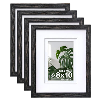 Egofine 8x10 Picture Frames Set of 4, Made of Solid Wood Covered by Plexiglass 4x6 and 5x7 with Mat or 8x10 without Mat, for Table Top Display and Wall Mounting Photo Frame Black