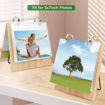 ZEEYUAN 5x7 Landscape Picture Frame for Office Desk 5x7 Flip Photo Album Horizontal Standing on Tabletop Photo Collection, Mother's Day Gift for Mom From Daughter Son