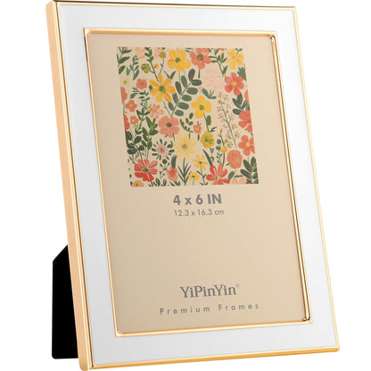 YiPinYin 5x7''Jasper Green Enamel Picture Frames with Gold-Plated Metal Frame Design,HD-Real Glass & Velvet Back,for Countertop,Tabletop Display,Bookshelf,Wall Décor