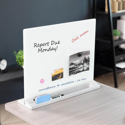 VIVO White Glass 23 x 19 in Tabletop Dry Erase Board, DESK-WB23G