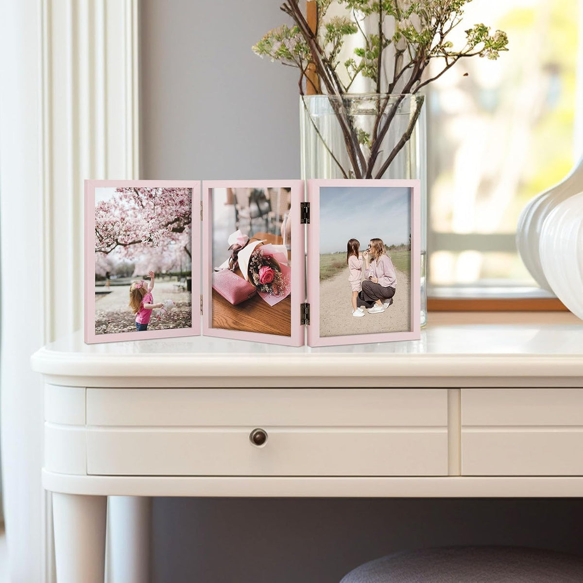 5x7 Triple Picture Frame Tabletop Display for Photos Pink