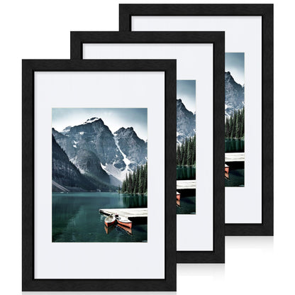 Hongkee 12x12 White Picture Frames Set of 3, Real Glass, Wood Frame,Mat 8x8