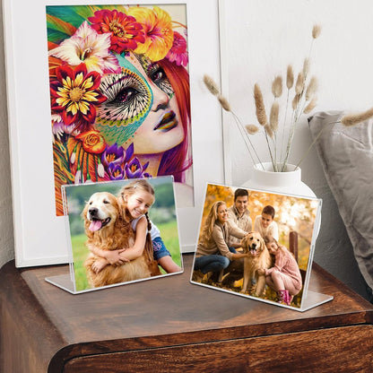 6 Pack 6x4 Inchs Clear Acrylic Self Standing Photo Frames，Picture Frame Stand Perfect for Showcasing Memories Desktop Display for Home or Office Décor，Horizontal
