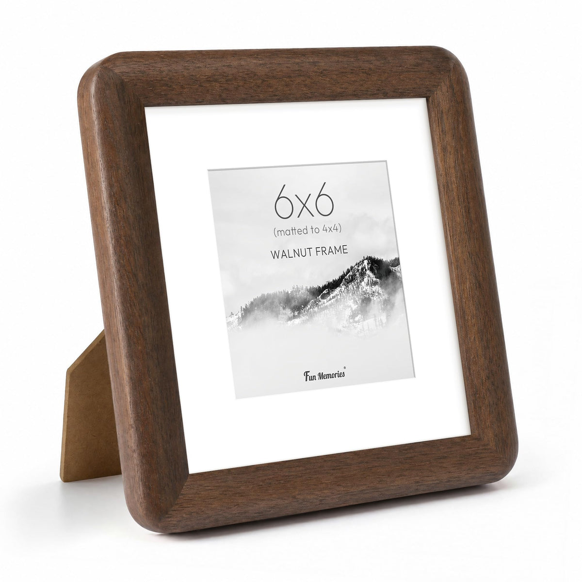 6x6 Picture Frame, USA-Sourced Walnut Wood Photo Frame with Tempered Glass, Handcrafted Rustic Farmhouse Frame for Wall & Tabletop Display, Matted to 4x4