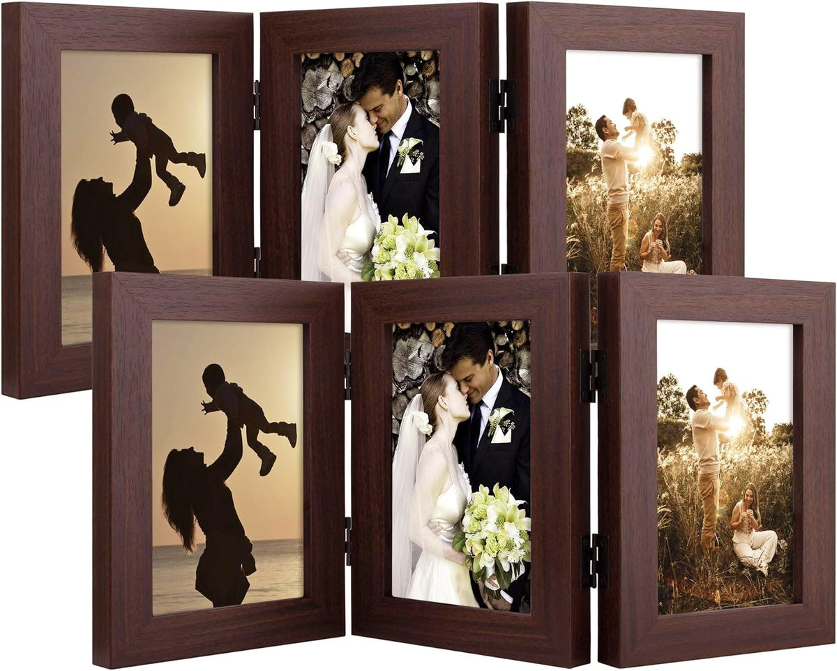 Golden State Art, 5x7 Triple Picture Frame Black- Real Glass, 1 Pack