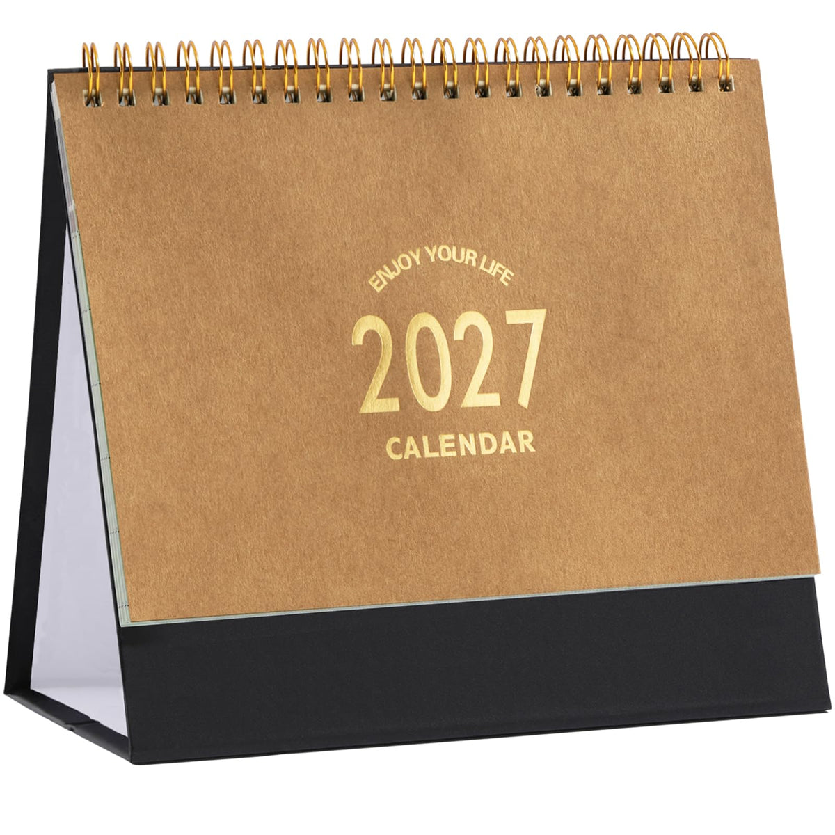 Small Desk Calendar 2027-2028, Standing Flip Desktop Calendar from January 2027 to June 2028 - Metal Ring Twin-Wire Binding Monthly Desktop Calendar for Home Office School (Black)