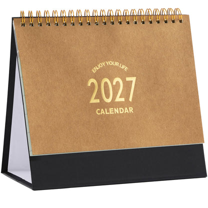 Small Desk Calendar 2027-2028, Standing Flip Desktop Calendar from January 2027 to June 2028 - Metal Ring Twin-Wire Binding Monthly Desktop Calendar for Home Office School (Black)