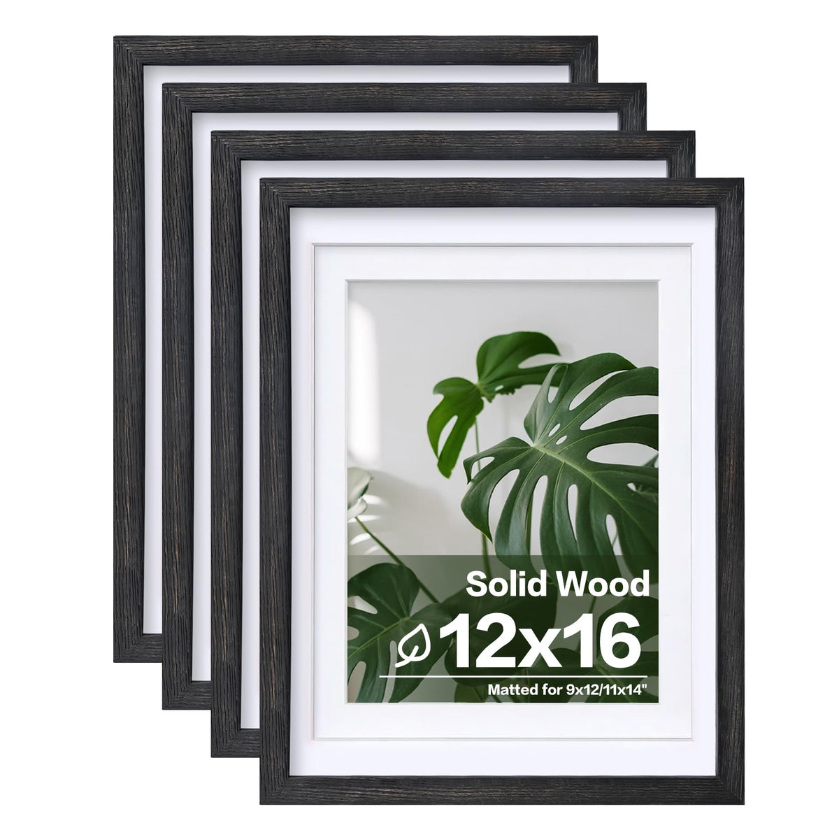 Egofine 8x10 Picture Frames Set of 4, Made of Solid Wood Covered by Plexiglass 4x6 and 5x7 with Mat or 8x10 without Mat, for Table Top Display and Wall Mounting Photo Frame Black