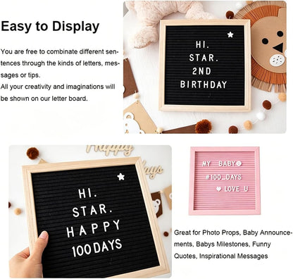 10x10" Felt Board Felt Letter Board, Changeable Message Board Word Board Letter Board Sign Bulletin Board 170 Letters with Stand, Pregnancy Announcements Baby Announcement Sign, Valentines Day Gifts Letterboard (Black)