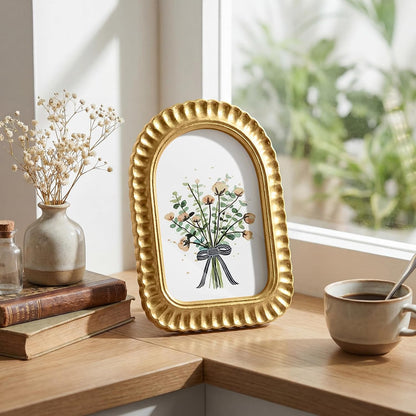 AceOrbit 4x6 Inch Gold Petal Arched Picture Frame Vintage Scalloped