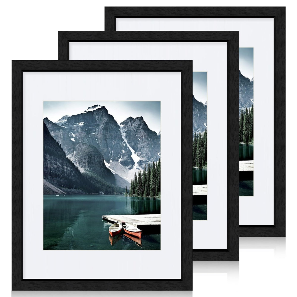 Hongkee 12x12 White Picture Frames Set of 3, Real Glass, Wood Frame,Mat 8x8