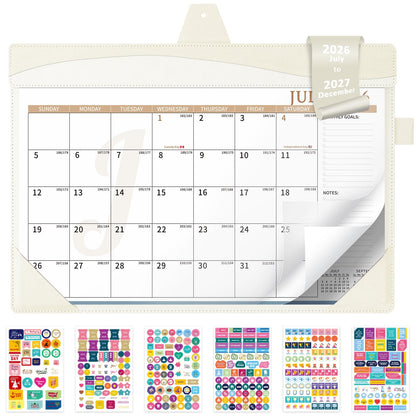 Ospelelf Desk Calendar 2026-2027 with Storage Pocket Protective Cover Large 12"x17" Leather Monthly Wall Planner Pad 18 Months January 2026 - June 2027 Pink