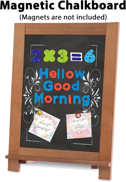 Tabletop Chalkboard Signs 10.2"x14" Magnetic Small Chalkboard Sign, Desktop Standing/Wall Hanging Blackboard with Liquid Chalk Marker, Wood Framed Menu Board for Kitchen, Café, Home Decor