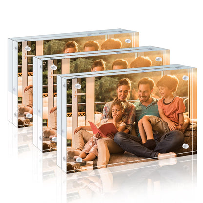 Egofine 4x6 Acrylic Frames 6 Pack, 20mm Thicker Frameless Clear Picture Frames, Double Sided Magnetic Picture Frames, Free Standing Desktop Display
