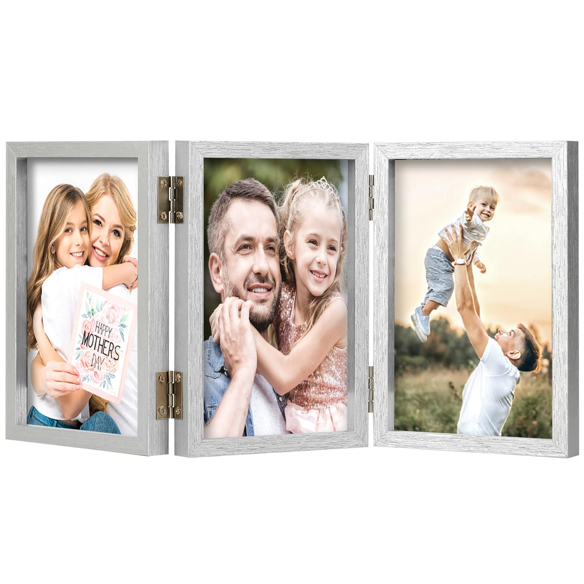 WUTL 3 Picture Frame Triple Collage 5x7 Frames with Real Glass Black