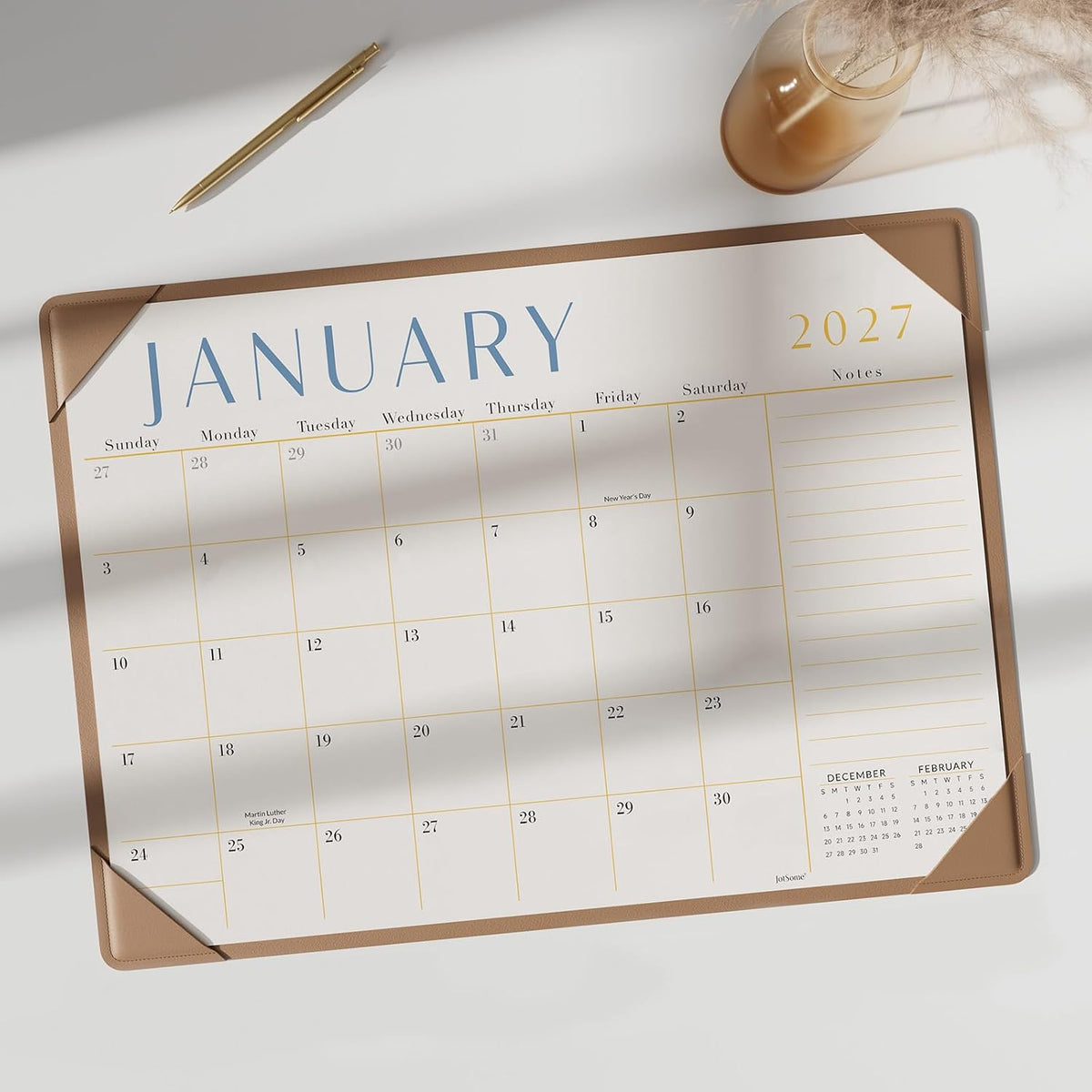 Jotsome Desk Calendar 2026-2027 with Protective Mat, Desktop Calendar